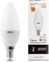 Лампа светодиодная Gauss Elementary 10Вт цок.:E14 свеча 220B св.свеч.бел.теп. (упак.:1шт) (33110) Лампа светодиодная Gauss Elementary 10Вт цок.:E14 свеча 220B св.свеч.бел.теп. (упак.:1шт) (33110)