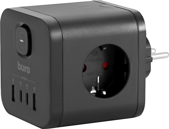 Сетевой разветвитель Buro BU-PW3UC-Plus-B (3 розетки) черный (коробка)