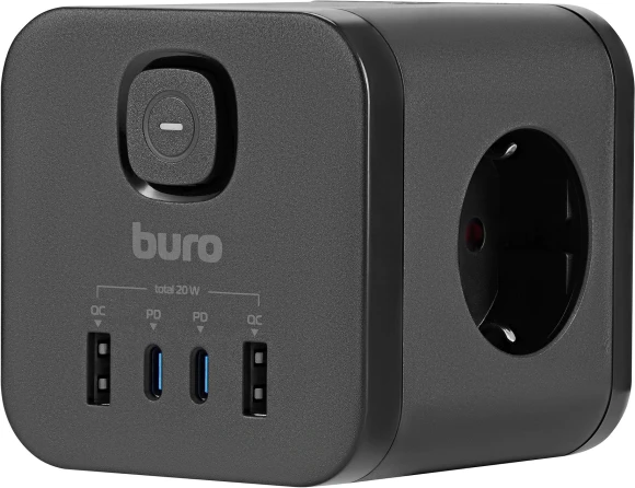 Сетевой разветвитель Buro BU-PW3UC-Plus-B (3 розетки) черный (коробка)