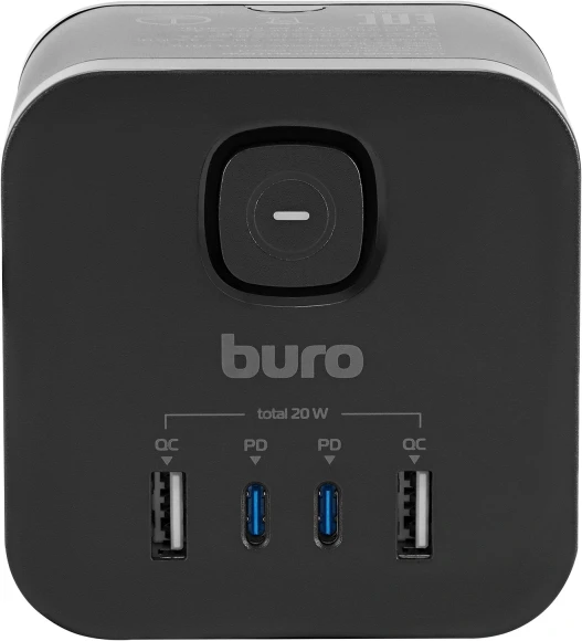 Сетевой разветвитель Buro BU-PW3UC-Plus-B (3 розетки) черный (коробка)
