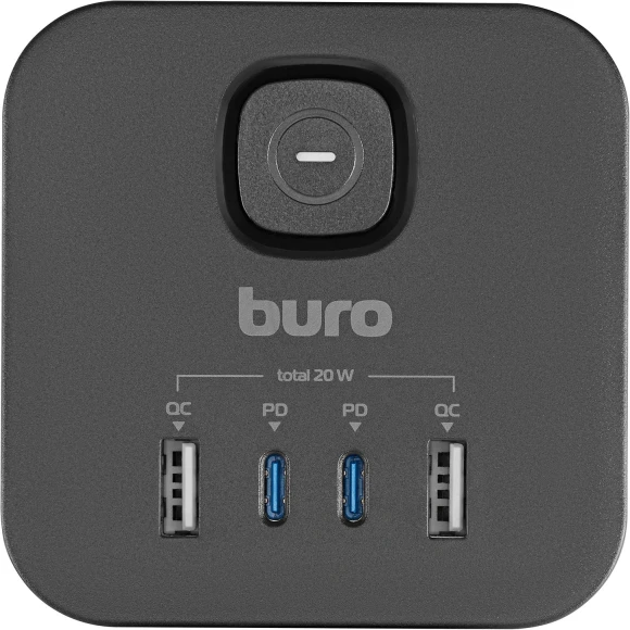 Сетевой разветвитель Buro BU-PW3UC-Plus-B (3 розетки) черный (коробка)