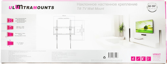 Кронштейн для телевизора Ultramounts UM832T черный 32"-55" макс.35кг настенный наклон