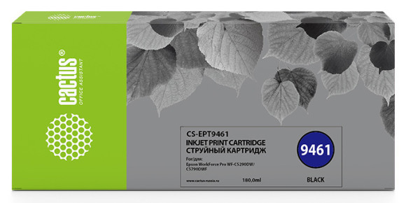 Картридж струйный Cactus CS-EPT9461 T9461 черный пигментный (180мл) для Epson WF-C5290DW/WF-C5790DW с чипом Картридж струйный Cactus CS-EPT9461 T9461 черный пигментный (180мл) для Epson WF-C5290DW/WF-C5790DW с чипом
