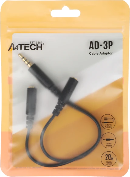 Адаптер аудио A4Tech AD-3P 2xJack 3.5 (f)/Jack 3.5 (m) 0.2м. черный Адаптер аудио A4Tech AD-3P 2xJack 3.5 (f)/Jack 3.5 (m) 0.2м. черный