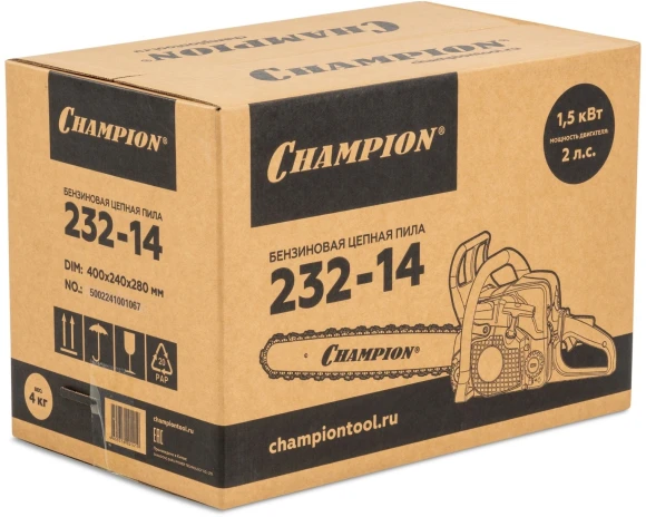 Бензопила Champion A232-14 1500Вт 2л.с. дл.шины:14" (35cm)