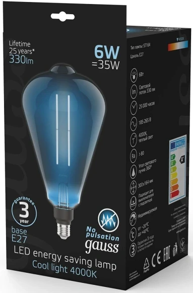 Лампа филам. Gauss Filament Vintage 6Вт цок.:E27 эдисон 220B св.свеч.бел.нейт. (упак.:1шт) (157802205)