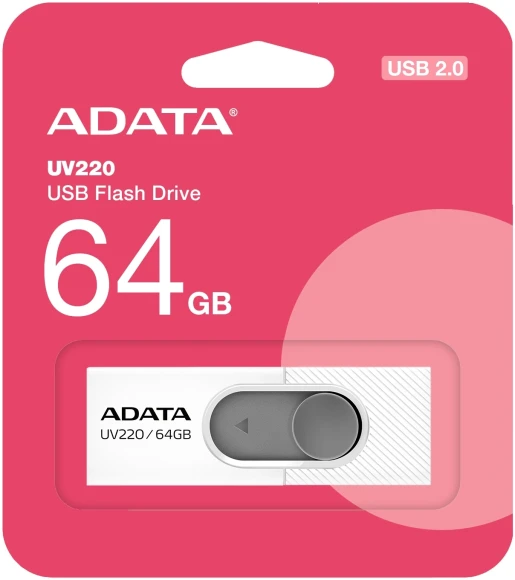 Флеш Диск A-Data 64Gb UV220 AUV220-64G-RWHGY USB2.0 белый/серый Флеш Диск A-Data 64Gb UV220 AUV220-64G-RWHGY USB2.0 белый/серый