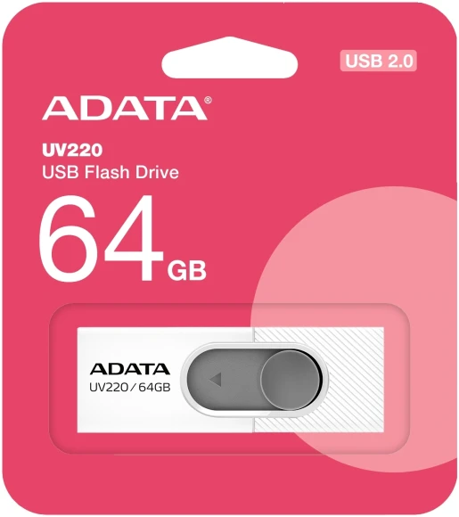 Флеш Диск A-Data 64Gb UV220 AUV220-64G-RWHGY USB2.0 белый/серый Флеш Диск A-Data 64Gb UV220 AUV220-64G-RWHGY USB2.0 белый/серый