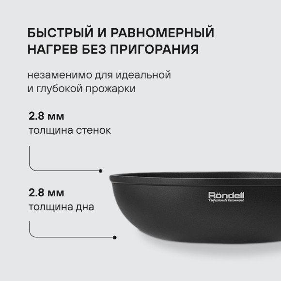 Сковорода ВОК (WOK) Rondell Trumpf RDA-1405 круглая 28см покрытие: Xylan Plus ручка несъемная (без крышки) черный