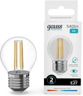 Лампа филам. Gauss Filament 12Вт цок.:E27 шар 220B св.свеч.бел.нейт. (упак.:10шт) (52222)