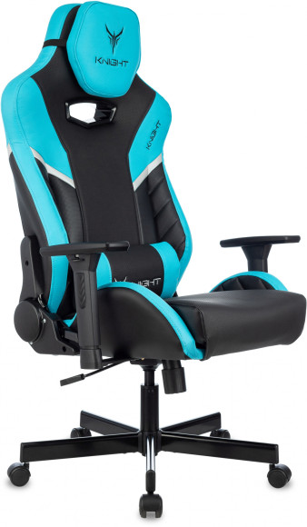 Кресло игровое Knight Thunder 5X черный/голубой эко.кожа крестов. металл Кресло игровое Knight Thunder 5X черный/голубой эко.кожа крестов. металл