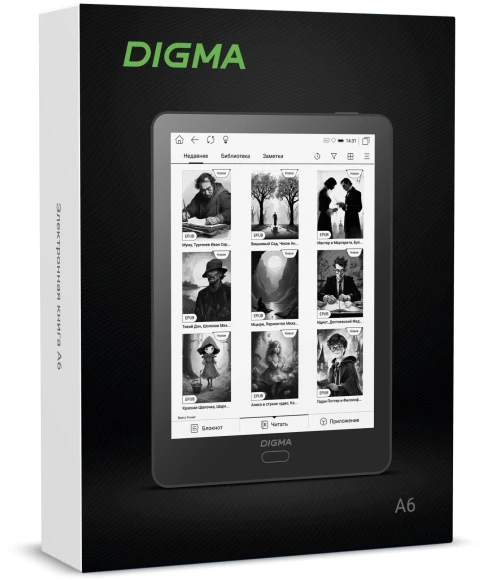 Электронная книга Digma A6 plus 6" E-Ink Carta 758x1024 Touch Screen 1.8Ghz 1Gb/32Gb/SD/microSDHC/подсветка дисплея темно-серый (в компл.:обложка)