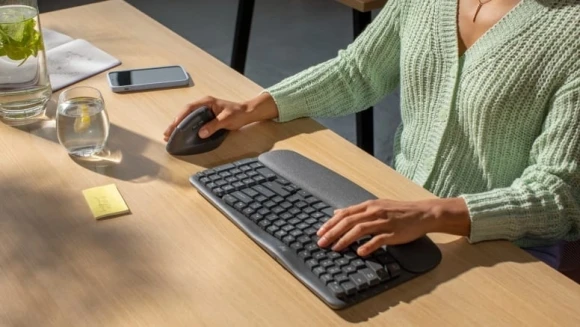 Клавиатура Logitech Wave Keys графитовый USB беспроводная BT/Radio slim Ergo LED (подставка для запястий) (920-012319)