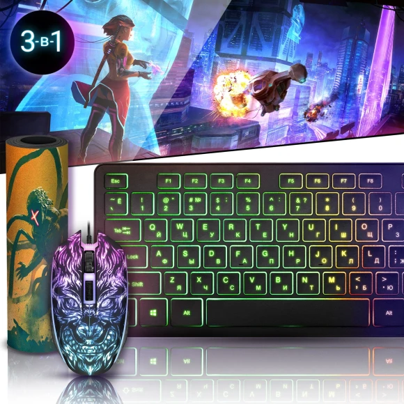 Клавиатура + мышь Defender Tark C-779 клав:черный мышь:черный USB LED (52779)