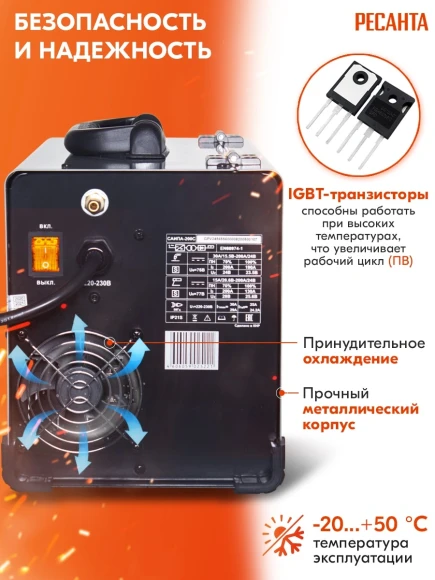 Сварочный полуавтомат Ресанта САИПА-24В/200А инвертор MIG-MAG 6.9кВт