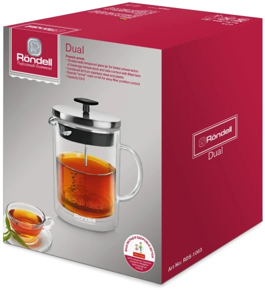 Френч-пресс Rondell Dual RDS-1063 0.8л прозрачный Френч-пресс Rondell Dual RDS-1063 0.8л прозрачный