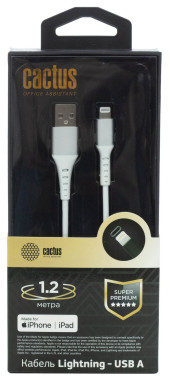 Кабель Cactus CS-LG.USB.A-1.2 USB (m)-Lightning (m) 1.2м белый блистер Кабель Cactus CS-LG.USB.A-1.2 USB (m)-Lightning (m) 1.2м белый блистер