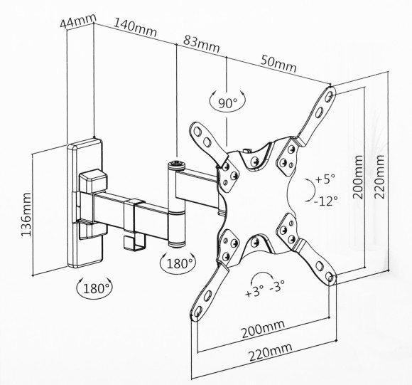 Кронштейн для телевизора Ultramounts UM866B черный 15"-42" макс.20кг настенный поворот и наклон