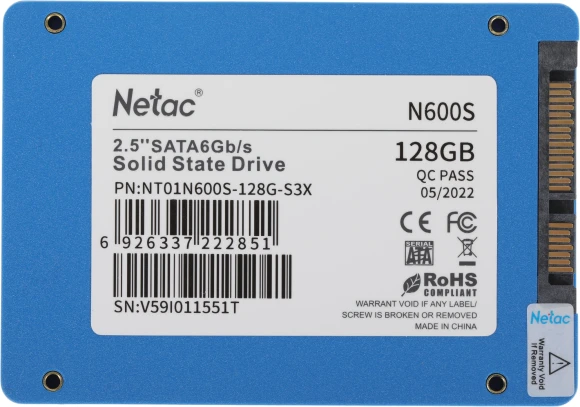 Накопитель SSD Netac SATA-III 128GB NT01N600S-128G-S3X N600S 2.5"