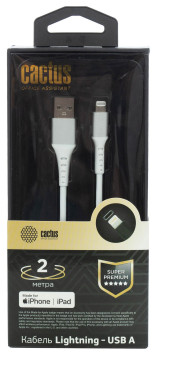 Кабель Cactus CS-LG.USB.A-2 USB (m)-Lightning (m) 2м белый блистер Кабель Cactus CS-LG.USB.A-2 USB (m)-Lightning (m) 2м белый блистер