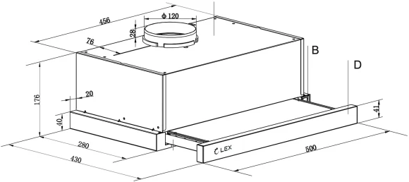 Вытяжка встраиваемая Lex HIDE 500 нержавеющая сталь управление: кнопочное (1 мотор)