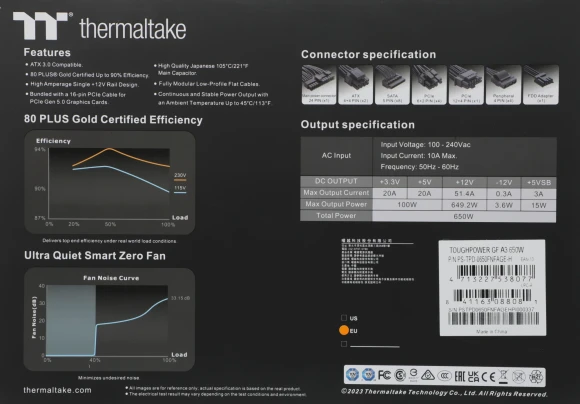 Блок питания Thermaltake ATX 650W Toughpower GF A3 Gen.5 80+ gold (20+4pin) APFC 120mm fan 8xSATA Cab Manag RTL