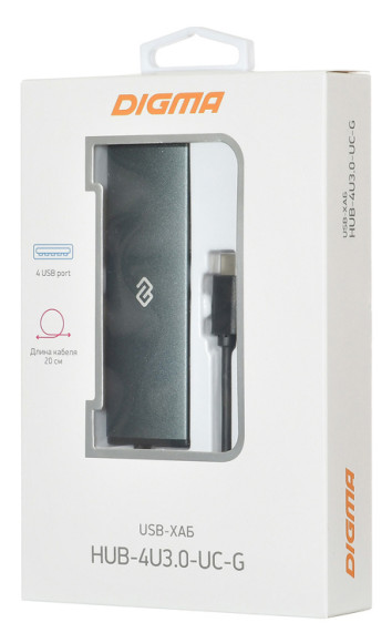 Разветвитель USB-C Digma HUB-4U3.0-UC-G 4порт. серый Разветвитель USB-C Digma HUB-4U3.0-UC-G 4порт. серый