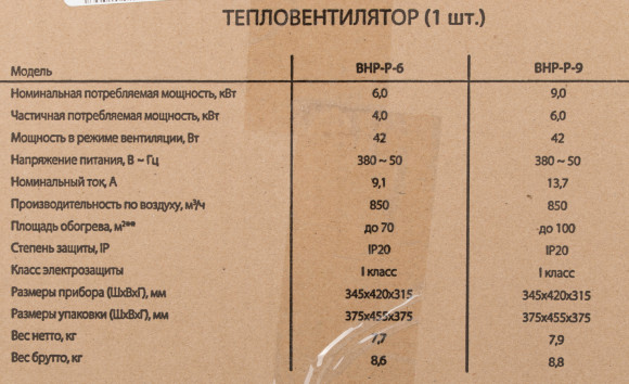 Тепловая пушка электрическая Ballu BHP-P-6 желтый/черный
