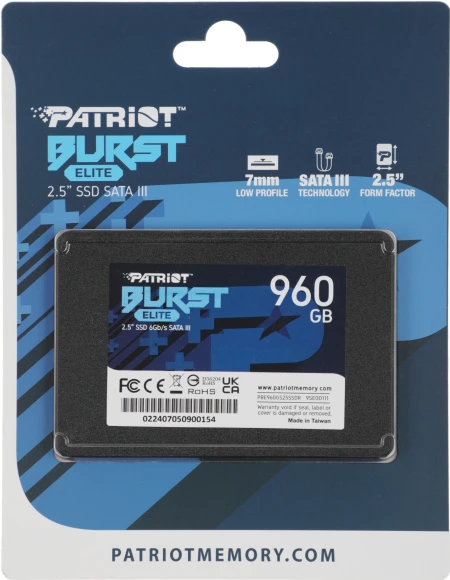 Накопитель SSD Patriot SATA-III 960GB PBE960GS25SSDR Burst Elite 2.5"