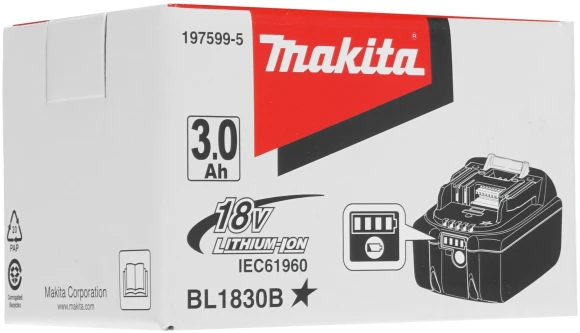 Батарея аккумуляторная Makita BL1830B LXT 18В 3Ач Li-Ion (З/У в компл.) (191A25-2) Батарея аккумуляторная Makita BL1830B LXT 18В 3Ач Li-Ion (З/У в компл.) (191A25-2)