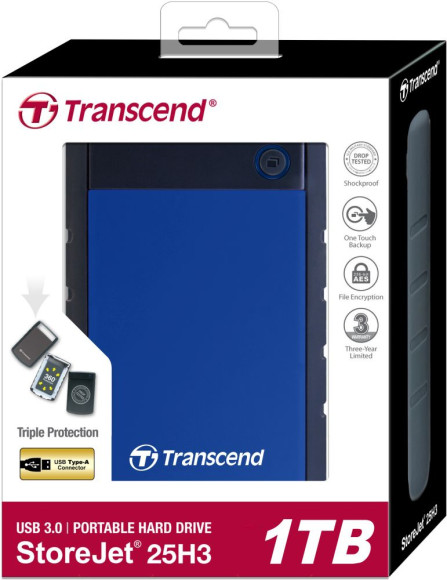 Жесткий диск Transcend USB3.0 1TB TS1TSJ25H3B StoreJet 25H3 (5400rpm) 2.5" синий