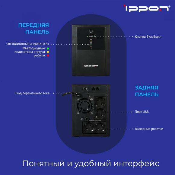Источник бесперебойного питания Ippon Back Basic 1500 Euro 900Вт 1500ВА черный