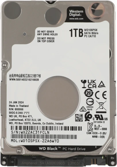 Жесткий диск WD SATA-III 1TB WD10SPSX Notebook/Desktop Black (7200rpm) 64Mb 2.5"