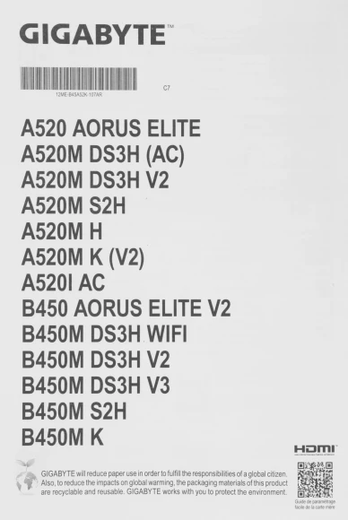 Материнская плата Gigabyte A520M K V2 Soc-AM4 AMD A520 2xDDR4 mATX AC`97 8ch(7.1) GbLAN RAID+VGA+HDMI