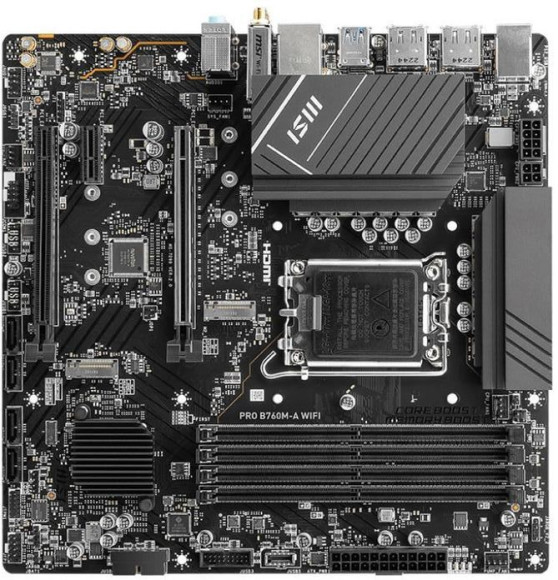 Материнская плата MSI PRO B760M-A WIFI Soc-1700 Intel B760 4xDDR5 mATX AC`97 8ch(7.1) 2.5Gg+HDMI+DP