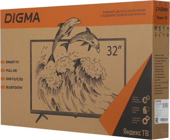 Телевизор LED Digma 32" DM-LED32SBB35 Яндекс.ТВ Slim Design черный/черный FULL HD 60Hz DVB-T DVB-T2 DVB-C DVB-S DVB-S2 USB WiFi Smart TV