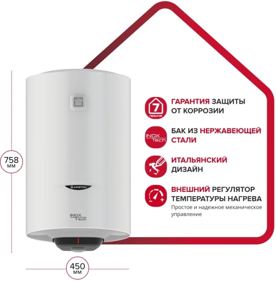 Водонагреватель Ariston PRO1 R INOX ABS 80 V 1.5кВт 80л электрический настенный/белый