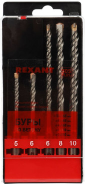 Набор буров Rexant 91-0406 по бет/кирп/камн (5пред.) для перфораторов