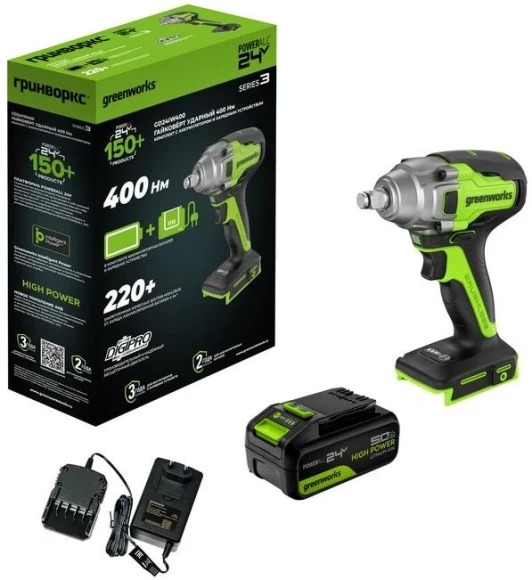 Гайковерт Greenworks GD24RW аккум. патрон:квад.1/2" (3804007CUA)