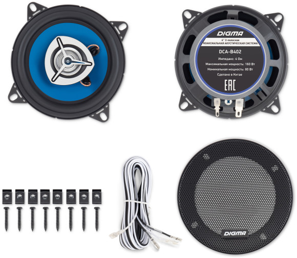 Колонки автомобильные Digma DCA-B402 160Вт 90дБ 4Ом 10см (4дюйм) (ком.:2кол.) коаксиальные двухполосные