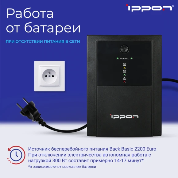 Источник бесперебойного питания Ippon Back Basic 2200 Euro 1320Вт 2200ВА черный