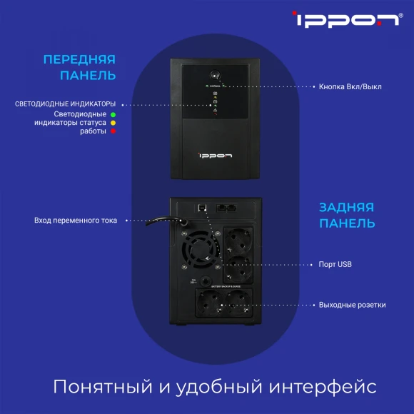 Источник бесперебойного питания Ippon Back Basic 2200 Euro 1320Вт 2200ВА черный