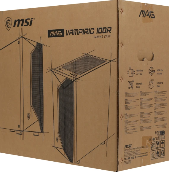 Корпус MSI MAG VAMPIRIC 100R черный без БП ATX 4x120mm 2x140mm 2xUSB2.0 1xUSB3.0 audio bott PSU