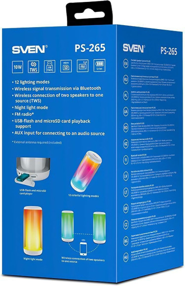 Колонка порт. Sven AC PS-265 белый 10W 1.0 BT/3.5Jack/USB 10м 2000mAh (без.бат) (SV-021344)