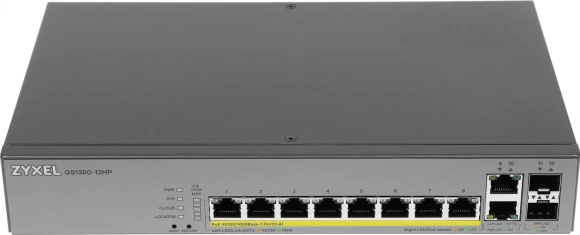 Коммутатор Zyxel GS1350-12HP-EU0101F (L2) 10x1Гбит/с 2SFP 8PoE+ 130W управляемый Коммутатор Zyxel GS1350-12HP-EU0101F (L2) 10x1Гбит/с 2SFP 8PoE+ 130W управляемый