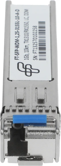 Трансивер Future Technologies FT-SFP-WDM-1,25-3155L-10-A-D SFP SM 1.25Гбит/с Tx:1310нм Rx:1550нм до 10км Трансивер Future Technologies FT-SFP-WDM-1,25-3155L-10-A-D SFP SM 1.25Гбит/с Tx:1310нм Rx:1550нм до 10км