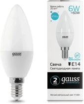 Лампа светодиодная Gauss Elementary 6Вт цок.:E14 свеча 220B св.свеч.бел.нейт. С35 (упак.:1шт) (33126) Лампа светодиодная Gauss Elementary 6Вт цок.:E14 свеча 220B св.свеч.бел.нейт. С35 (упак.:1шт) (33126)