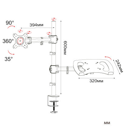 Кронштейн для монитора/ноутбука Cactus CS-VM-LH07-BK черный 13"-27" макс.8кг настольный поворот и наклон