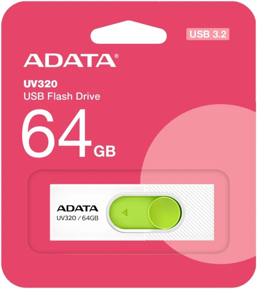 Флеш Диск A-Data 64GB UV320 AUV320-64G-RWHGN USB3.2 белый/зеленый Флеш Диск A-Data 64GB UV320 AUV320-64G-RWHGN USB3.2 белый/зеленый