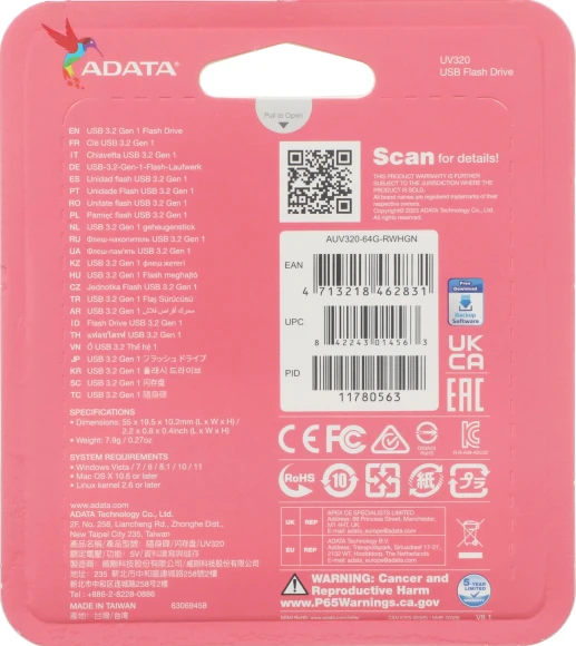Флеш Диск A-Data 64GB UV320 AUV320-64G-RWHGN USB3.2 белый/зеленый Флеш Диск A-Data 64GB UV320 AUV320-64G-RWHGN USB3.2 белый/зеленый